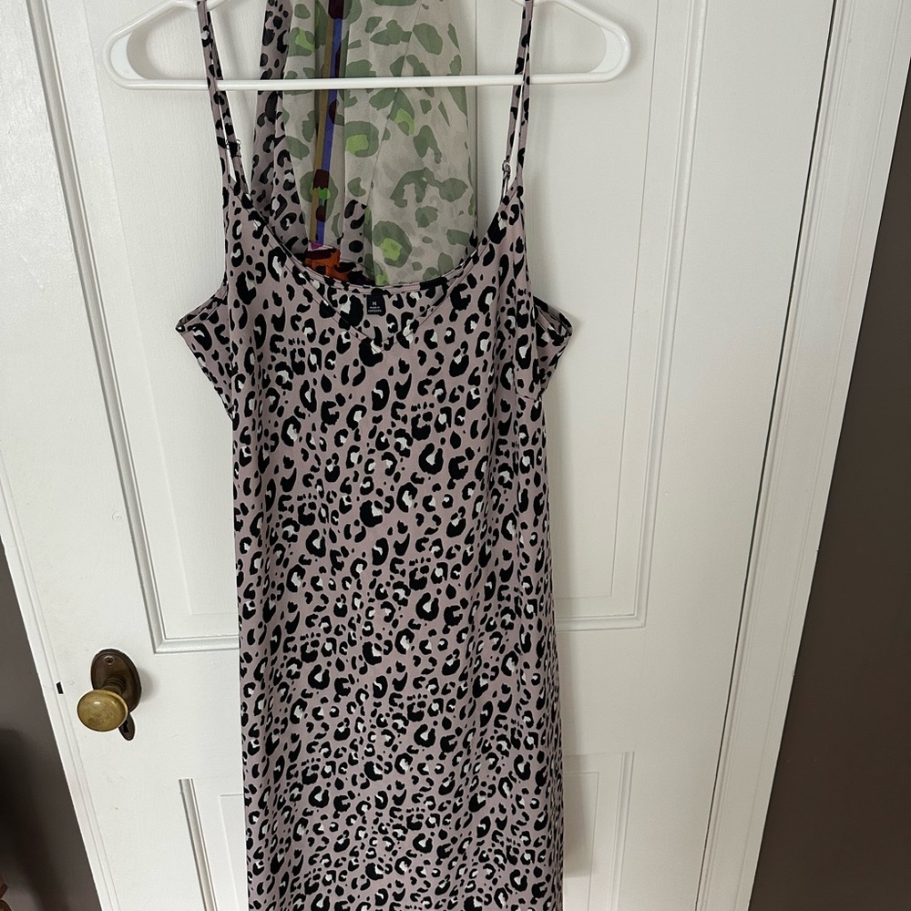 CAbi Animal Print Midi Dress - Black and Cream/lavender withmulti colored kaftan
